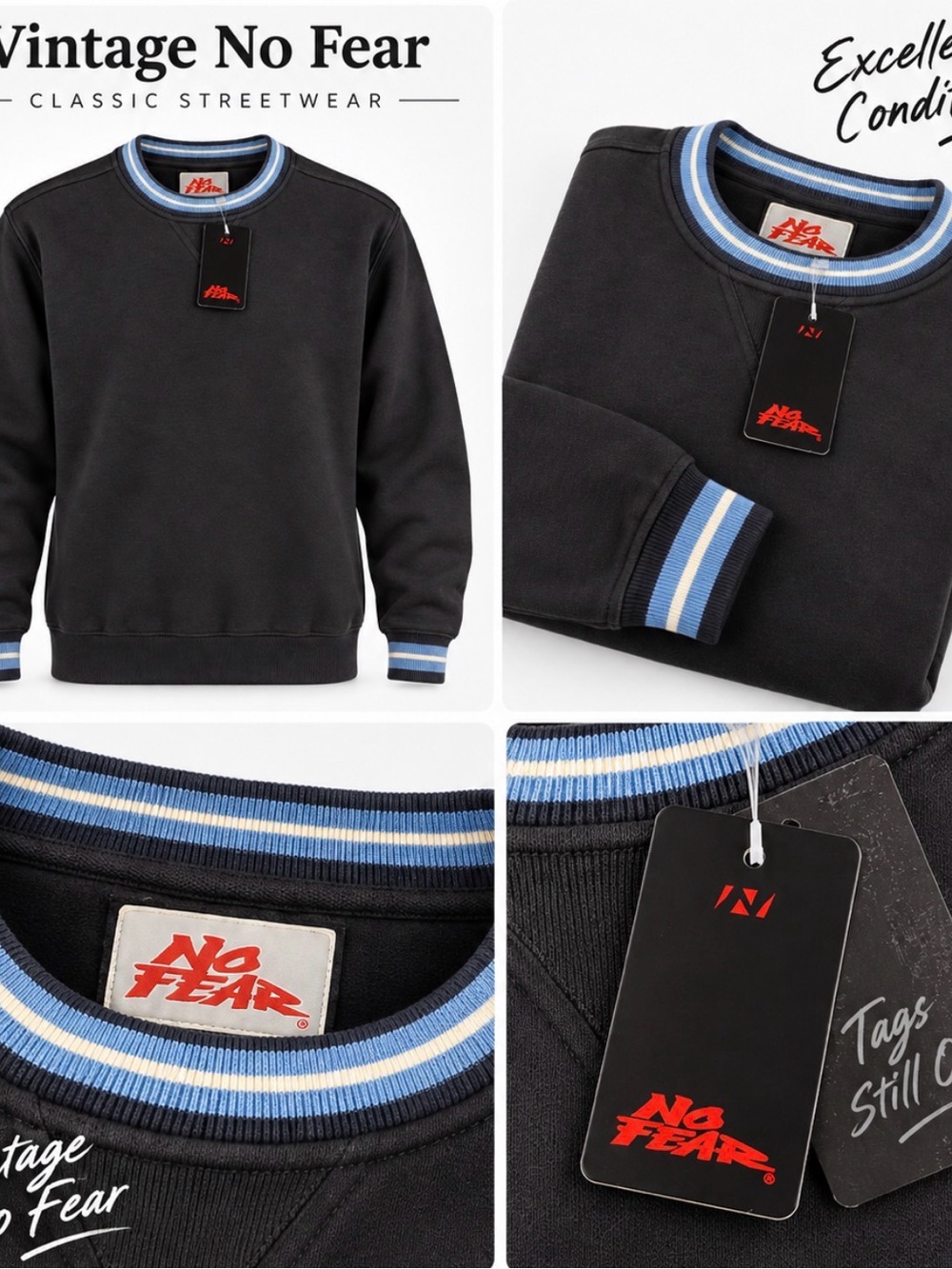 Vintage No Fear Sweatshirt • Deadstock / NWT • 1990s Y2K Streetwear • Size Large